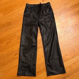 MOTHER Black Faux Leather-Style Pants